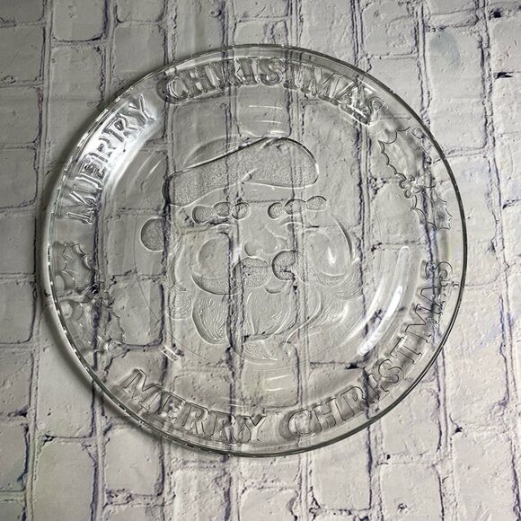 Merry Christmas Santa Claus Face Glass 12” Platter. - Picture 1 of 6